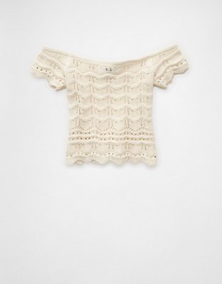AE Off-the-Shoulder Cropped Sweater Tee