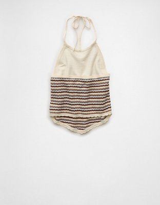 AE Cropped Open-Back Knit Halter Top