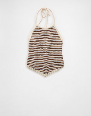 AE Cropped Open-Back Knit Halter Top