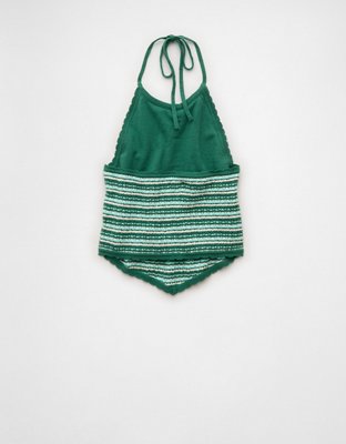 AE Cropped Open-Back Knit Halter Top
