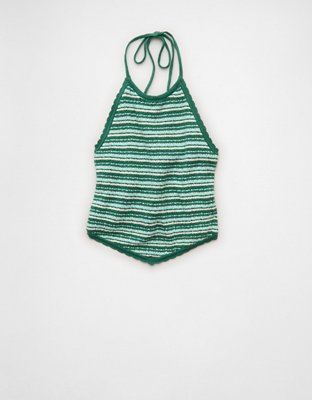 AE Cropped Open-Back Knit Halter Top