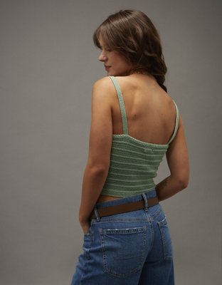 AE Cropped Crochet Knit Tank Top | American Eagle