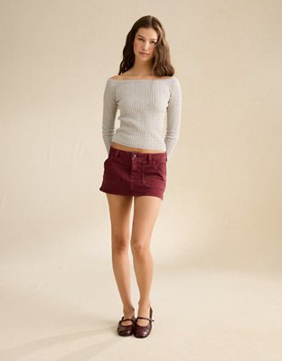 AE Fitted Off-the-Shoulder Cable Knit Sweater | American Eagle
