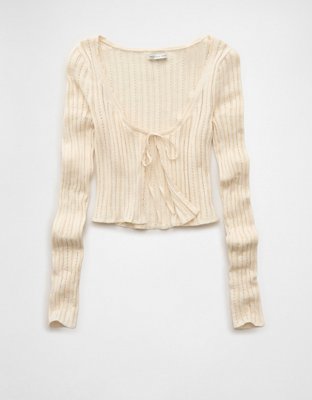AE Tie-Front Cropped Cardigan Sweater