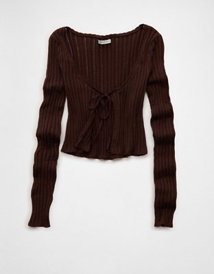 AE Tie-Front Cropped Cardigan Sweater