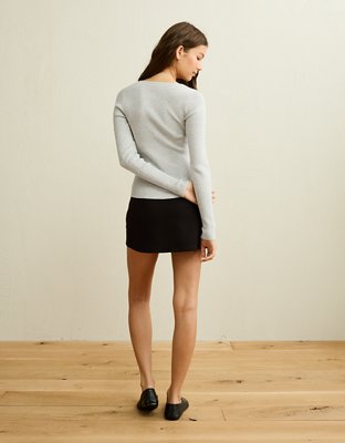 Женский свитер American Eagle AE Fitted Keyhole Sweater Top, цвет: Меланжевый серый — фото 2