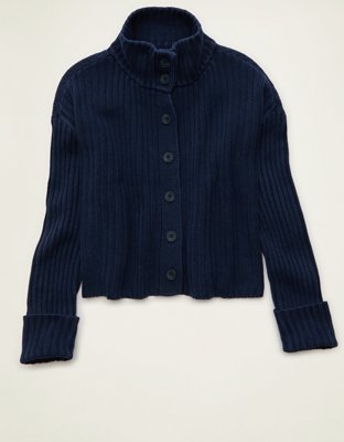 AE Button Up Mock Neck Cardigan Sweater