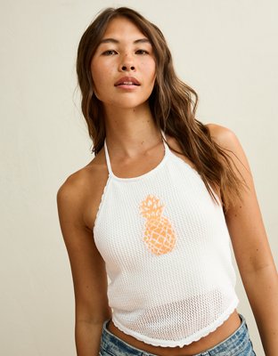 AE Cropped Open-Back Knit Halter Top