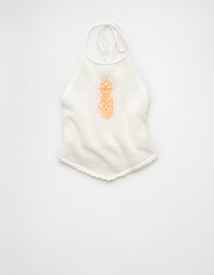 AE Cropped Open-Back Knit Halter Top