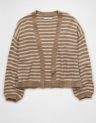 AE Balloon-Sleeve Open-Front Cardigan
