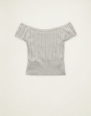 AE Fitted Off-the-Shoulder Pointelle Tee