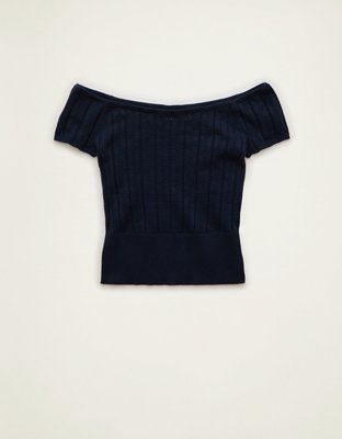 AE Fitted Off-the-Shoulder Pointelle Tee