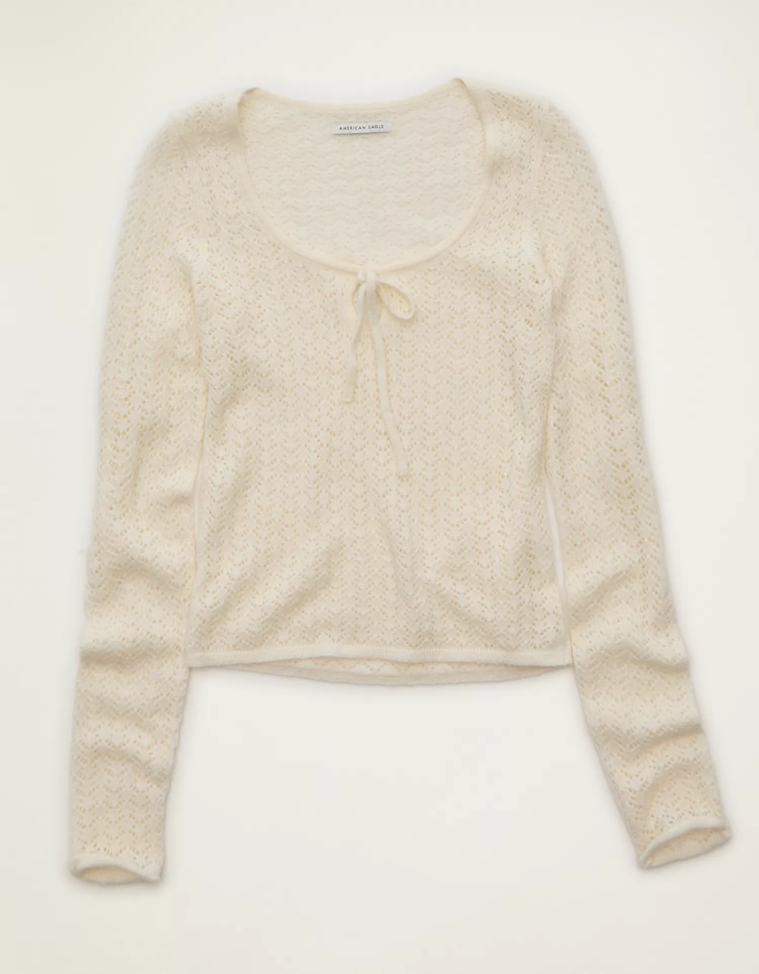 AE Pointelle Tie-Front Fitted Sweater - thumbnail 3