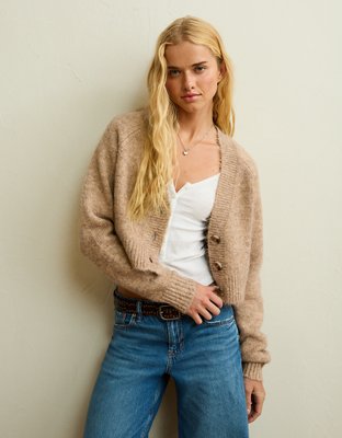 AE Boxy Cropped Raglan Cardigan Sweater