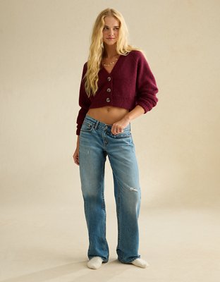 AE Boxy Cropped Raglan Cardigan Sweater