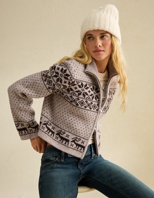 Женский свитер American Eagle AE Full-Zip Mock Neck, цвет: Коричневый — фото 5