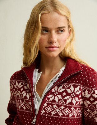 AE Full-Zip Mock Neck Sweater