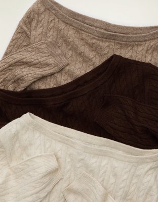 AE Whoa So Soft Cable Knit Boatneck Pullover