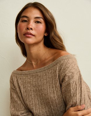 AE Whoa So Soft Cable Knit Boatneck Pullover