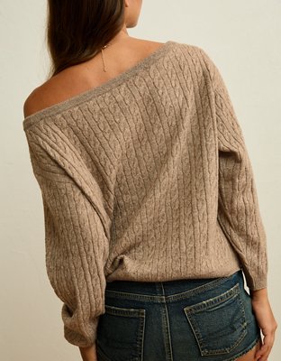 AE Whoa So Soft Cable Knit Boatneck Pullover