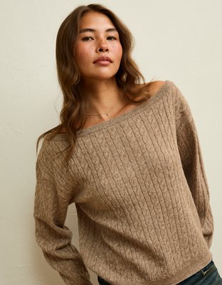 AE Whoa So Soft Cable Knit Boatneck Pullover