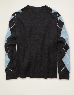 AE Whoa So Soft Oversized Argyle Cardigan Sweater