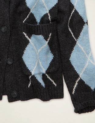 AE Whoa So Soft Oversized Argyle Cardigan Sweater