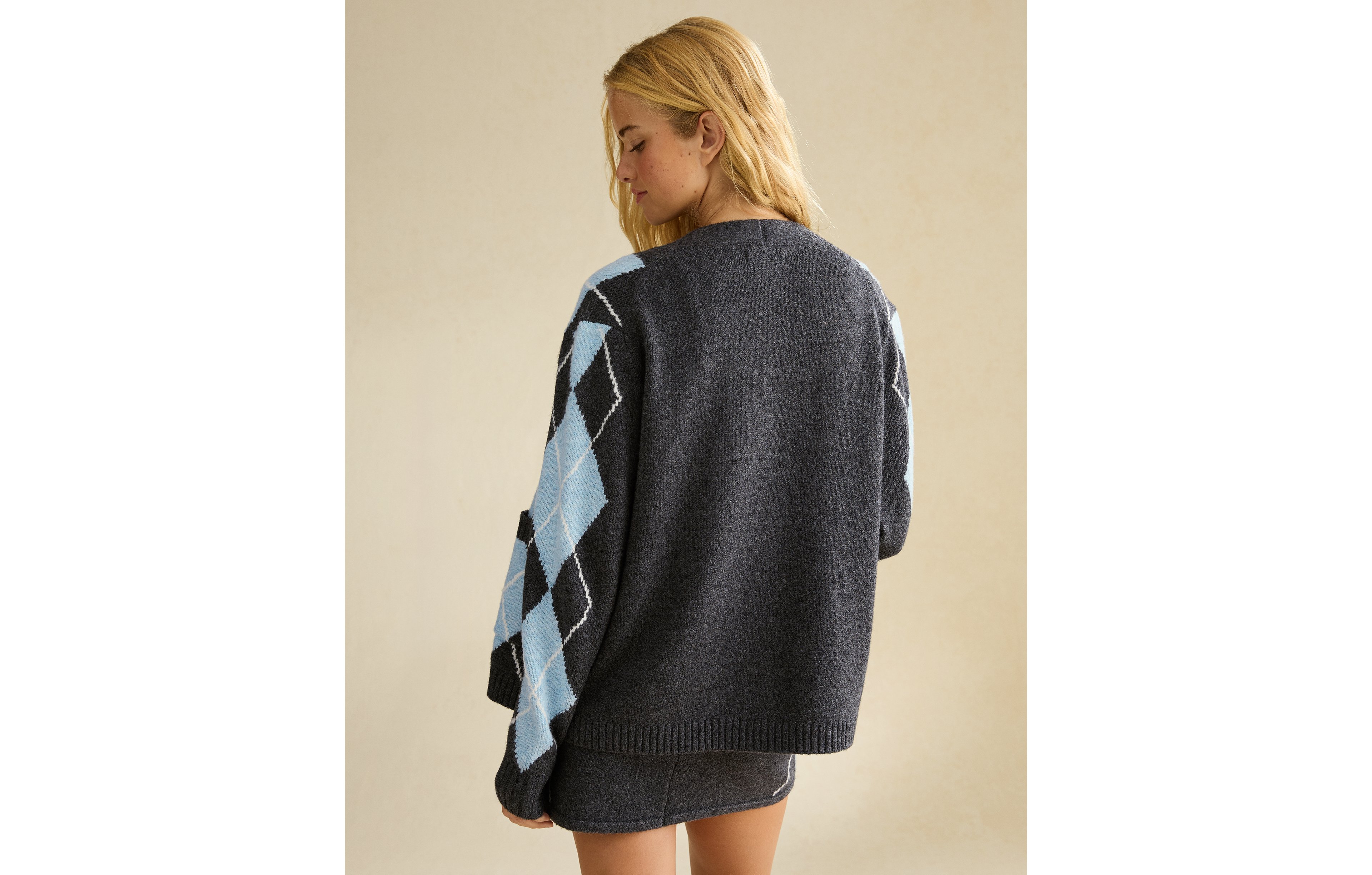 AE Whoa So Soft Oversized Argyle Cardigan Sweater