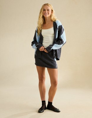 Женский кардиган American Eagle AE Whoa So Soft Oversized Argyle Cardigan, цвет: Средний меланжевый серый — фото 5