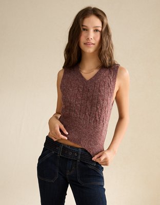 AE Chaleco Cropped Tejido de Punto Trenzado