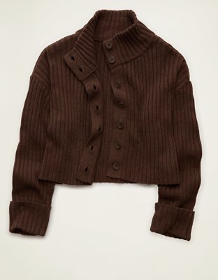 AE Button Up Mock Neck Cardigan Sweater