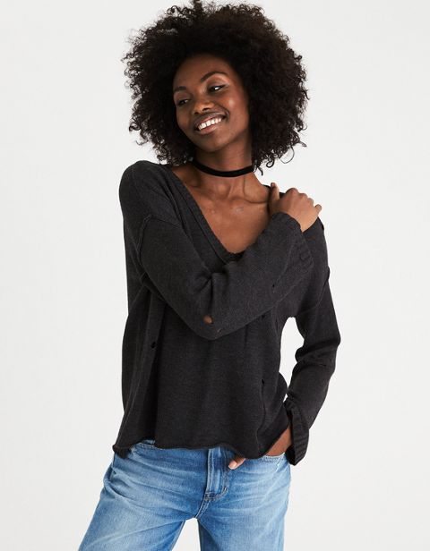 Женские свитеры American Eagle AEO Slouchy Destroyed Sweater