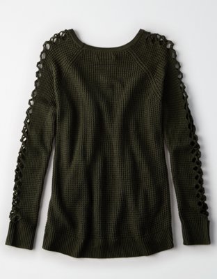 Женские свитеры American Eagle AE Netted-Sleeve Waffle Knit Sweater — фото 4