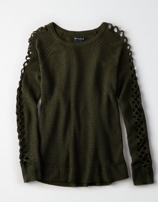 Женские свитеры American Eagle AE Netted-Sleeve Waffle Knit Sweater — фото 3
