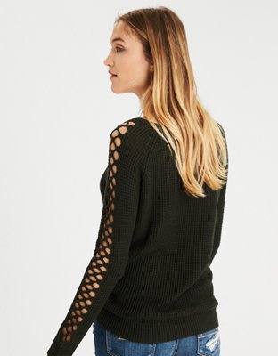 Женские свитеры American Eagle AE Netted-Sleeve Waffle Knit Sweater — фото 2