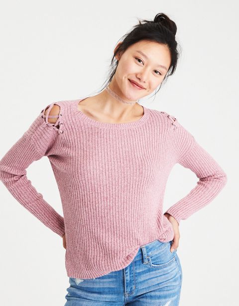 Женские свитеры American Eagle AEO Lace-Up Shoulder Sweater