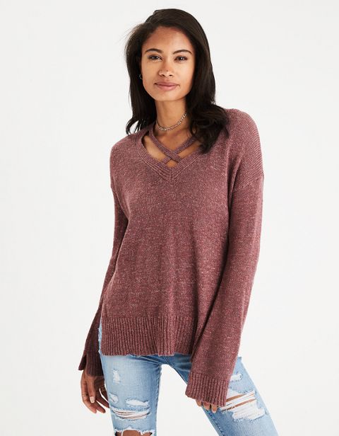 Женские свитеры American Eagle AEO Strappy V-Neck Sweater