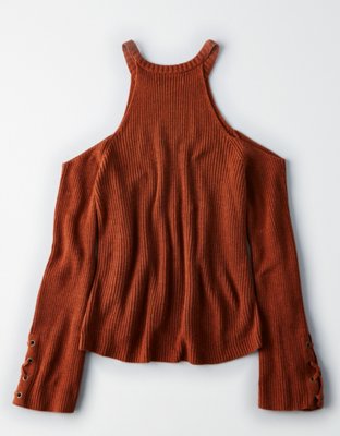 Женские свитеры American Eagle AEO Cold Shoulder Laced-Sleeve Sweater — фото 4