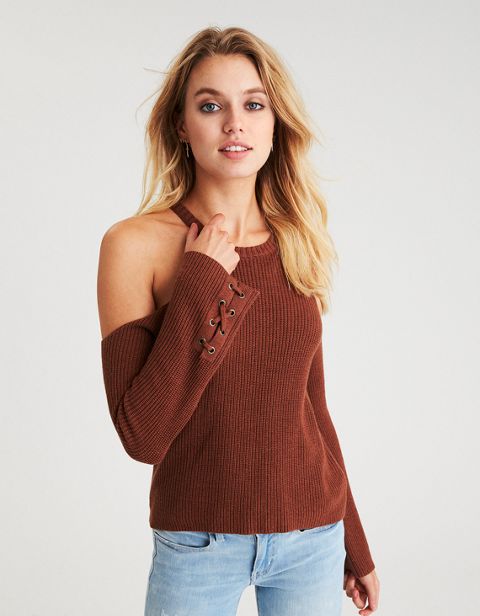 Женские свитеры American Eagle AEO Cold Shoulder Laced-Sleeve Sweater