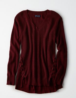 Женские свитеры American Eagle AE V-Neck Lace Up Long Sweater — фото 3