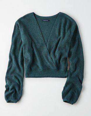 AE Surplice Wrap Cropped Sweater