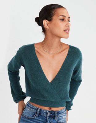 AE Surplice Wrap Cropped Sweater