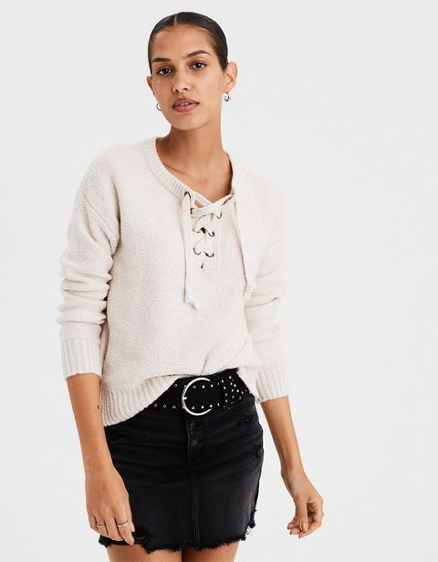 Женские свитеры American Eagle AE V-Neck Lace Up Sweater