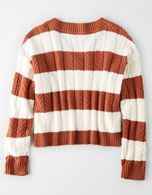 AE Striped V-Neck Cable Sweater