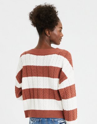 Женские свитеры American Eagle AE Striped V-Neck Cable Sweater — фото 2