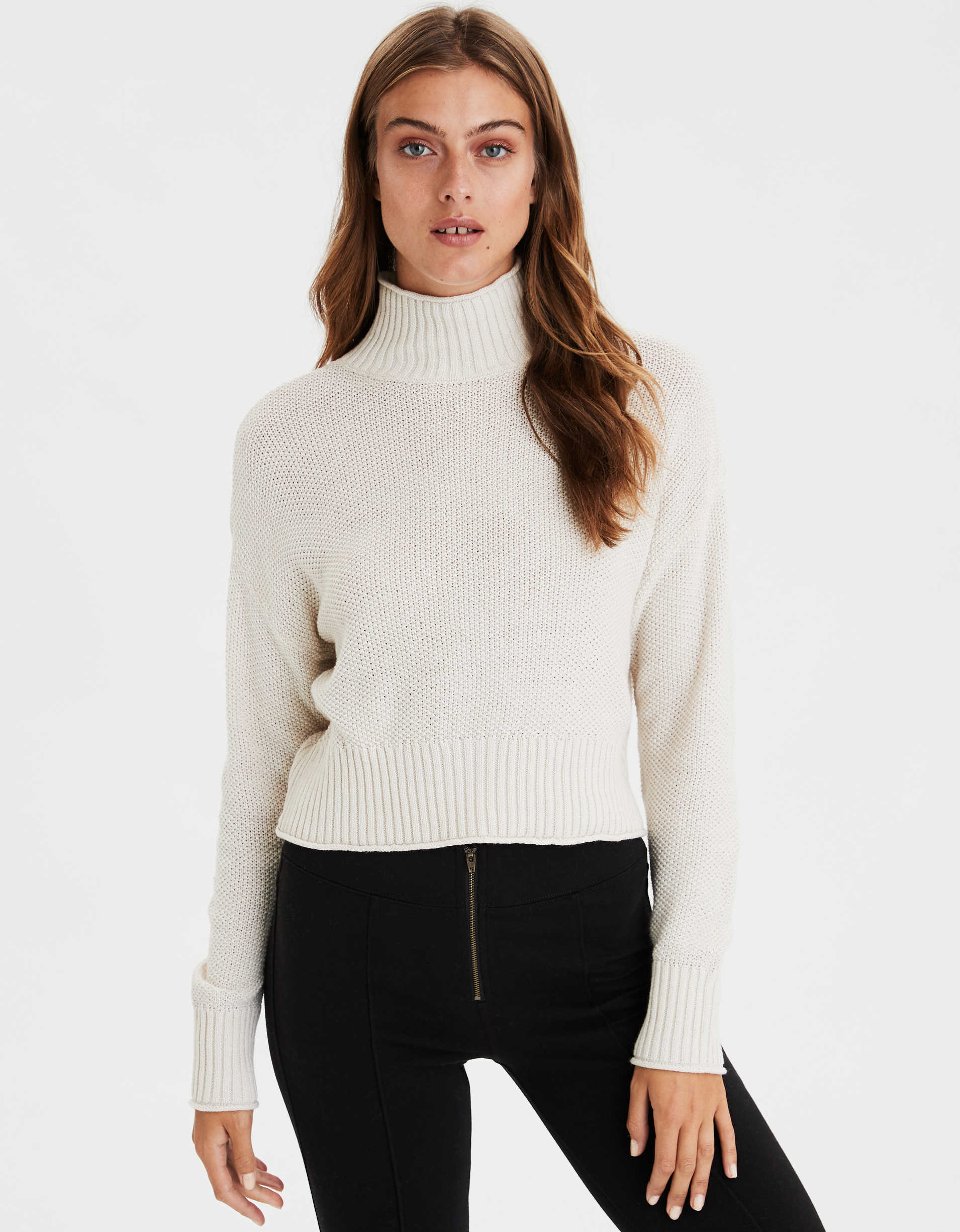 Download AE Mock Neck Boxy Cropped Sweater