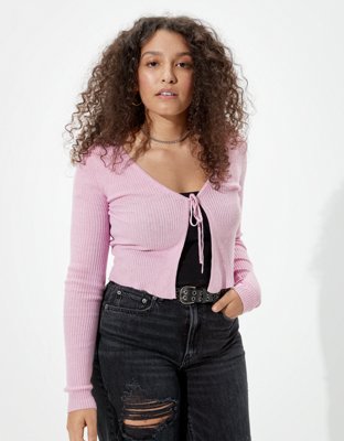 front tie cropped cardigan