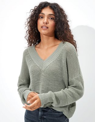 Cropped v outlet neck sweater