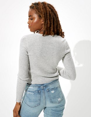 AE Ribbed Bodycon Button Up Cardigan