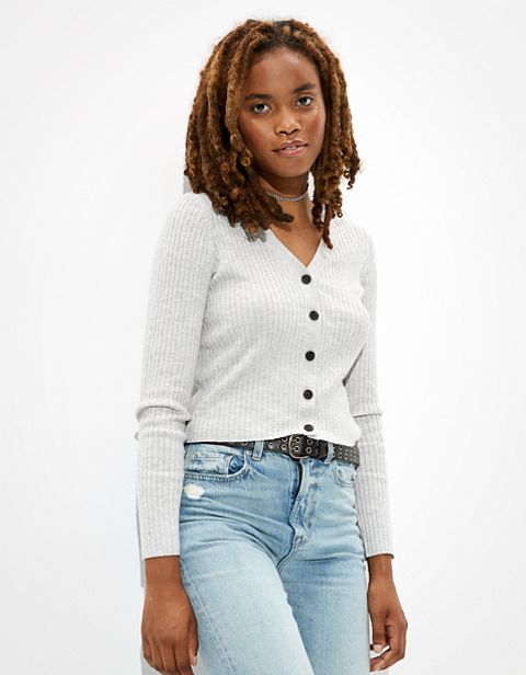 Женские кардиганы American Eagle AE Ribbed Bodycon Button Up Cardigan